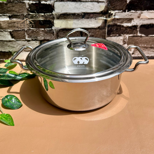 Alpha® Stainless Steel Cooking Pot with Encapsulated Bottom and Tempered Glass Lid – Durable, Even Heat Distribution