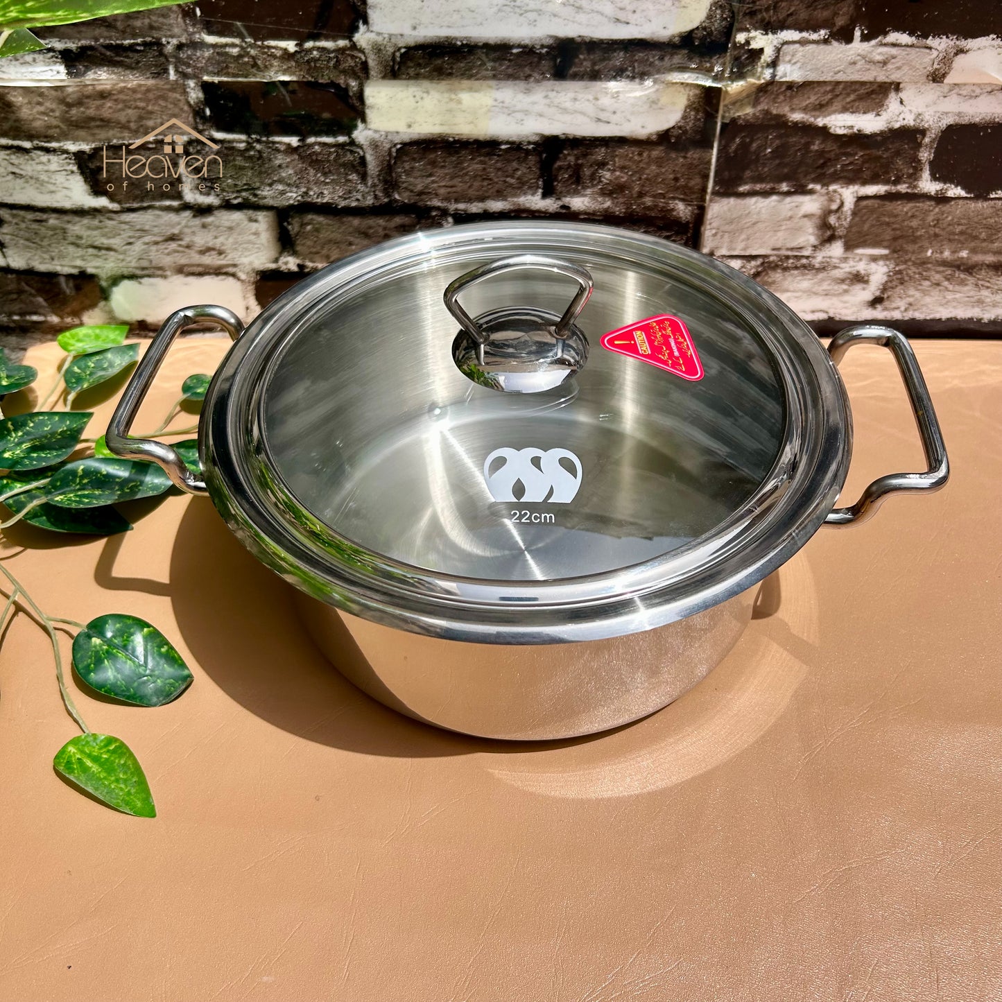 Alpha® Stainless Steel Cooking Pot with Encapsulated Bottom and Tempered Glass Lid – Durable, Even Heat Distribution - Heaven of homes - Sale Pakistan