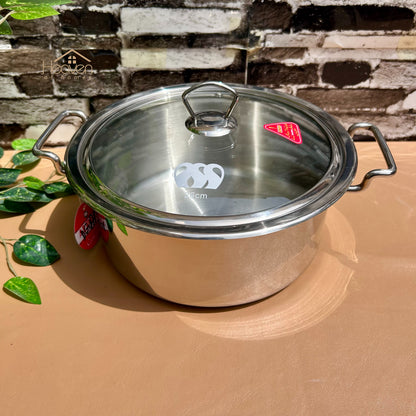 Alpha® Stainless Steel Cooking Pot with Encapsulated Bottom and Tempered Glass Lid – Durable, Even Heat Distribution - Heaven of homes - Sale Pakistan
