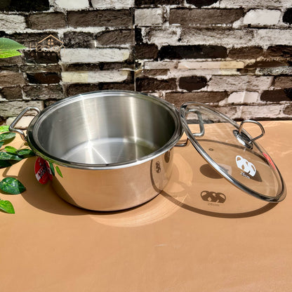 Alpha® Stainless Steel Cooking Pot with Encapsulated Bottom and Tempered Glass Lid – Durable, Even Heat Distribution - Heaven of homes - Sale Pakistan