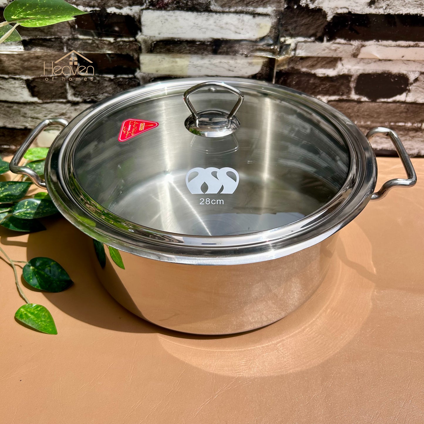 Alpha® Stainless Steel Cooking Pot with Encapsulated Bottom and Tempered Glass Lid – Durable, Even Heat Distribution - Heaven of homes - Sale Pakistan