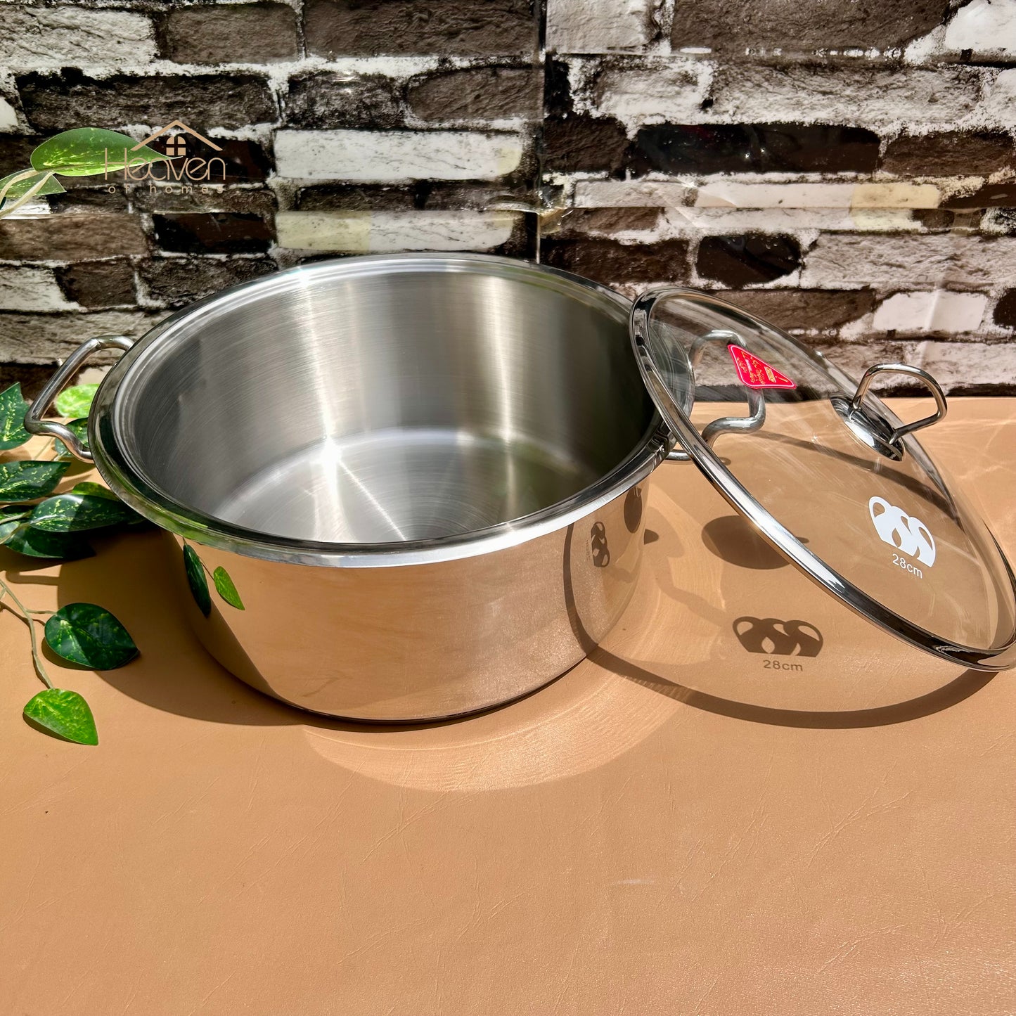 Alpha® Stainless Steel Cooking Pot with Encapsulated Bottom and Tempered Glass Lid – Durable, Even Heat Distribution - Heaven of homes - Sale Pakistan