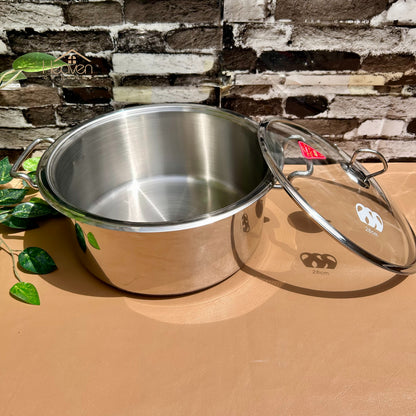 Alpha® Stainless Steel Cooking Pot with Encapsulated Bottom and Tempered Glass Lid – Durable, Even Heat Distribution - Heaven of homes - Sale Pakistan