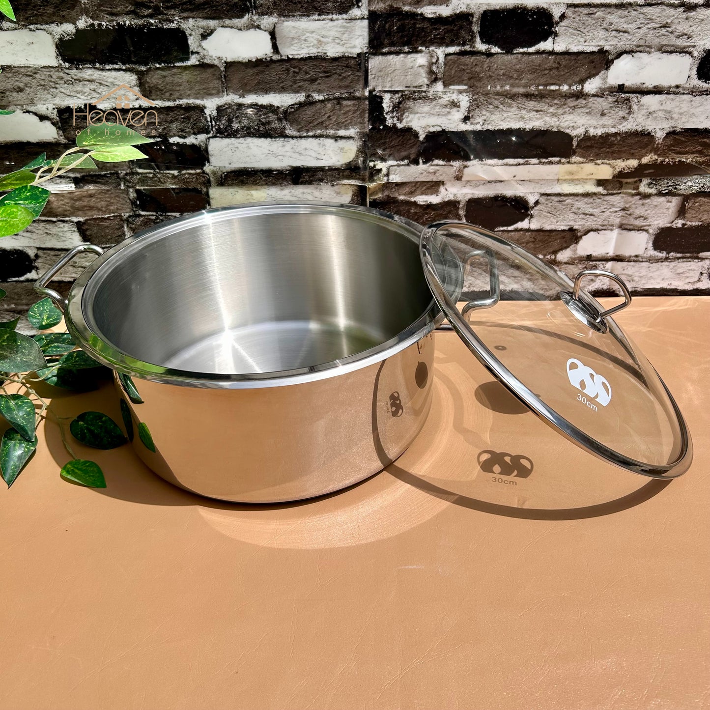 Alpha® Stainless Steel Cooking Pot with Encapsulated Bottom and Tempered Glass Lid – Durable, Even Heat Distribution - Heaven of homes - Sale Pakistan