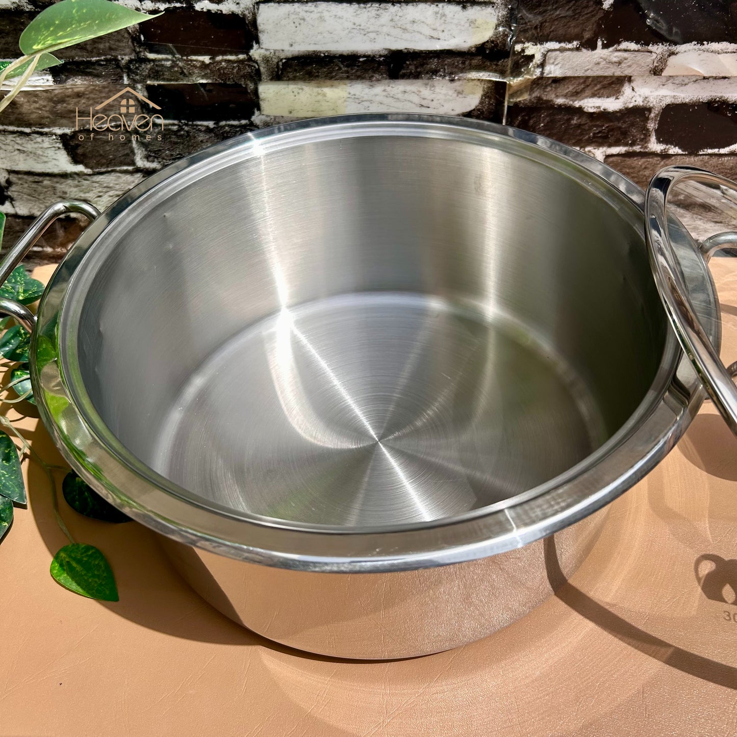 Alpha® Stainless Steel Cooking Pot with Encapsulated Bottom and Tempered Glass Lid – Durable, Even Heat Distribution - Heaven of homes - Sale Pakistan