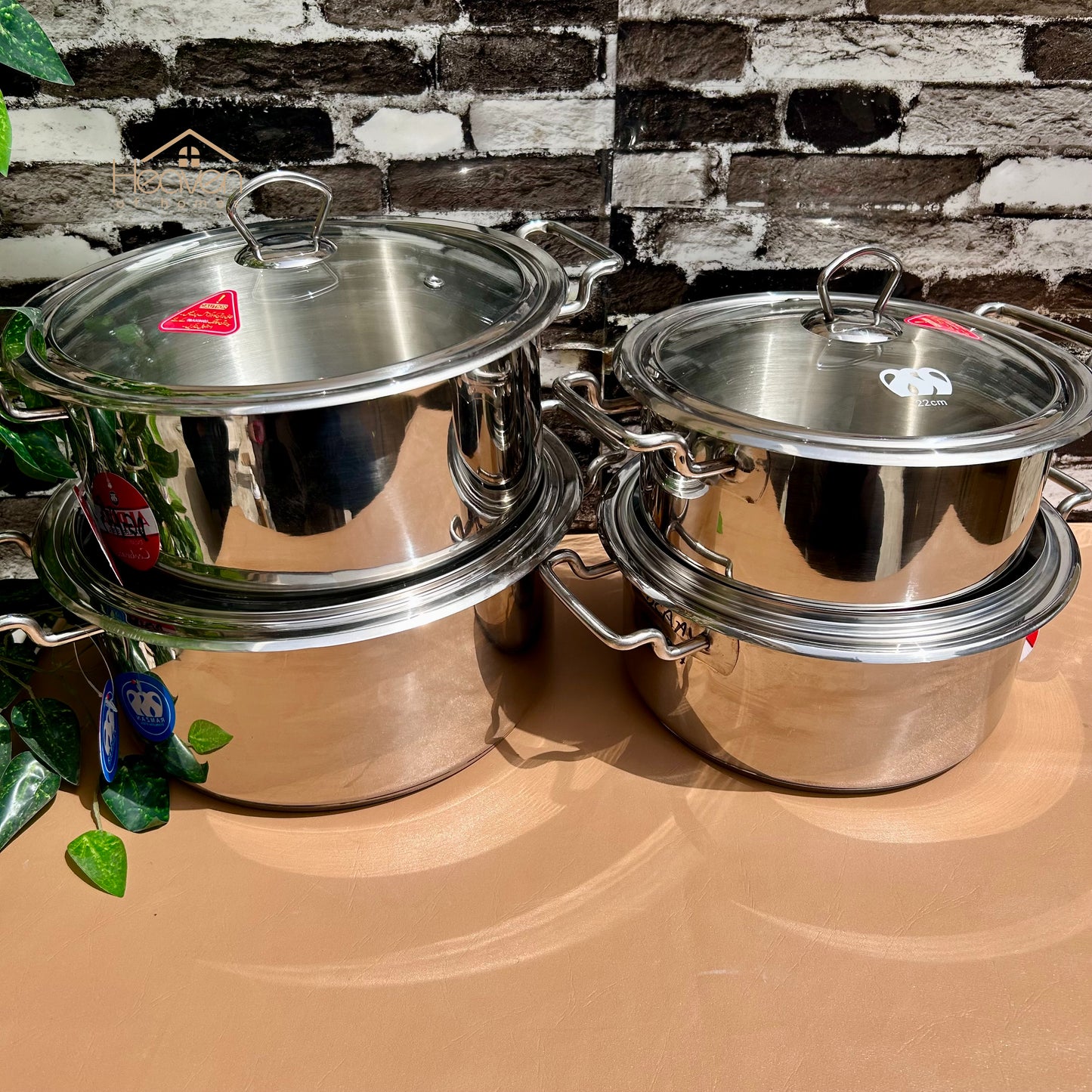 Alpha® Stainless Steel Cooking Pot with Encapsulated Bottom and Tempered Glass Lid – Durable, Even Heat Distribution - Heaven of homes - Sale Pakistan