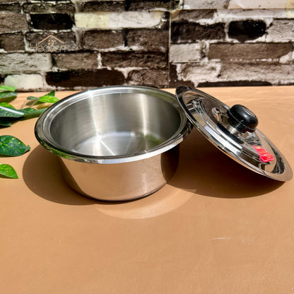 Alpha® Stainless Steel Cooking Pot with Encapsulated Bottom and Steel Lid – Durable, Even Heat Distribution - Heaven of homes - Sale Pakistan