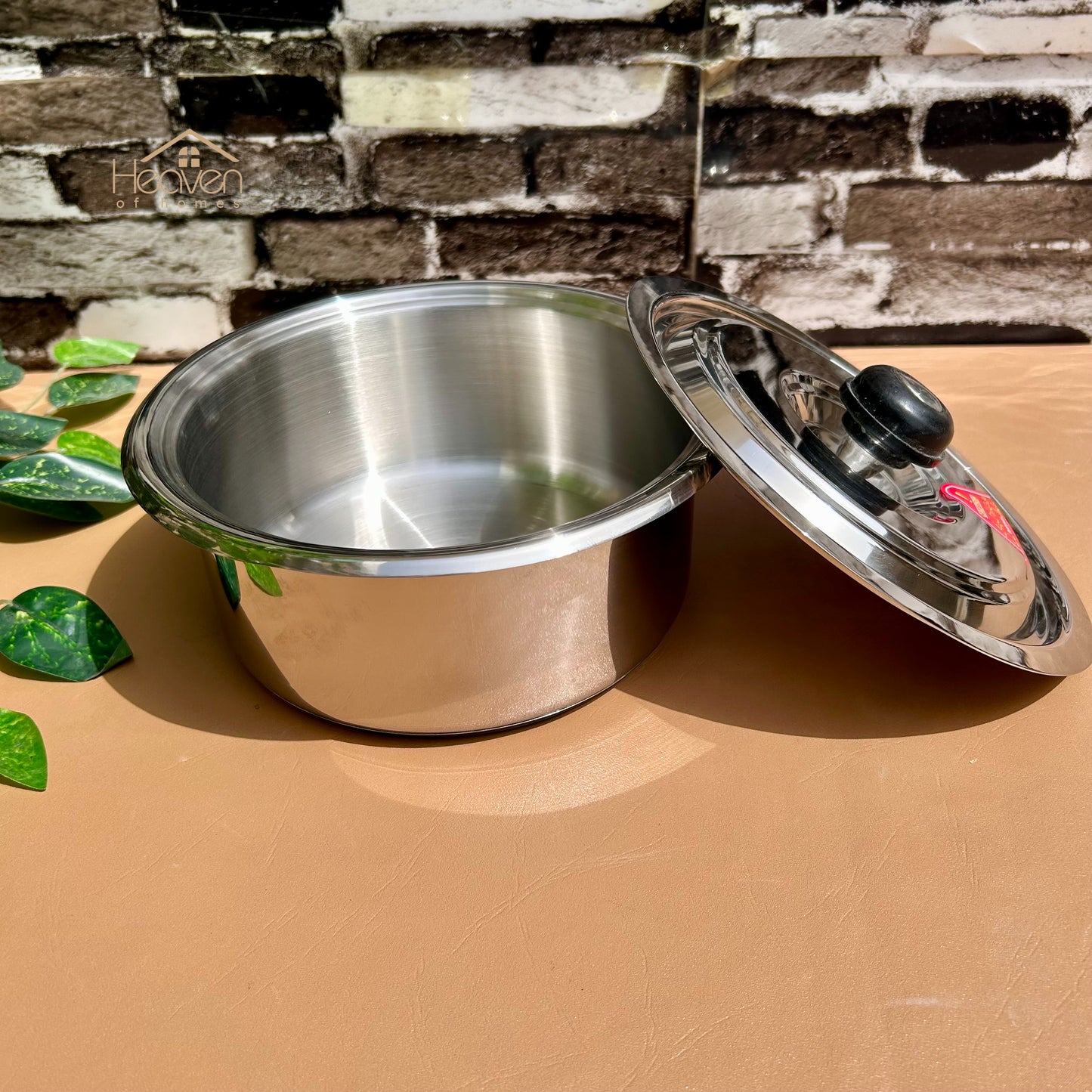 Alpha® Stainless Steel Cooking Pot with Encapsulated Bottom and Steel Lid – Durable, Even Heat Distribution - Heaven of homes - Sale Pakistan
