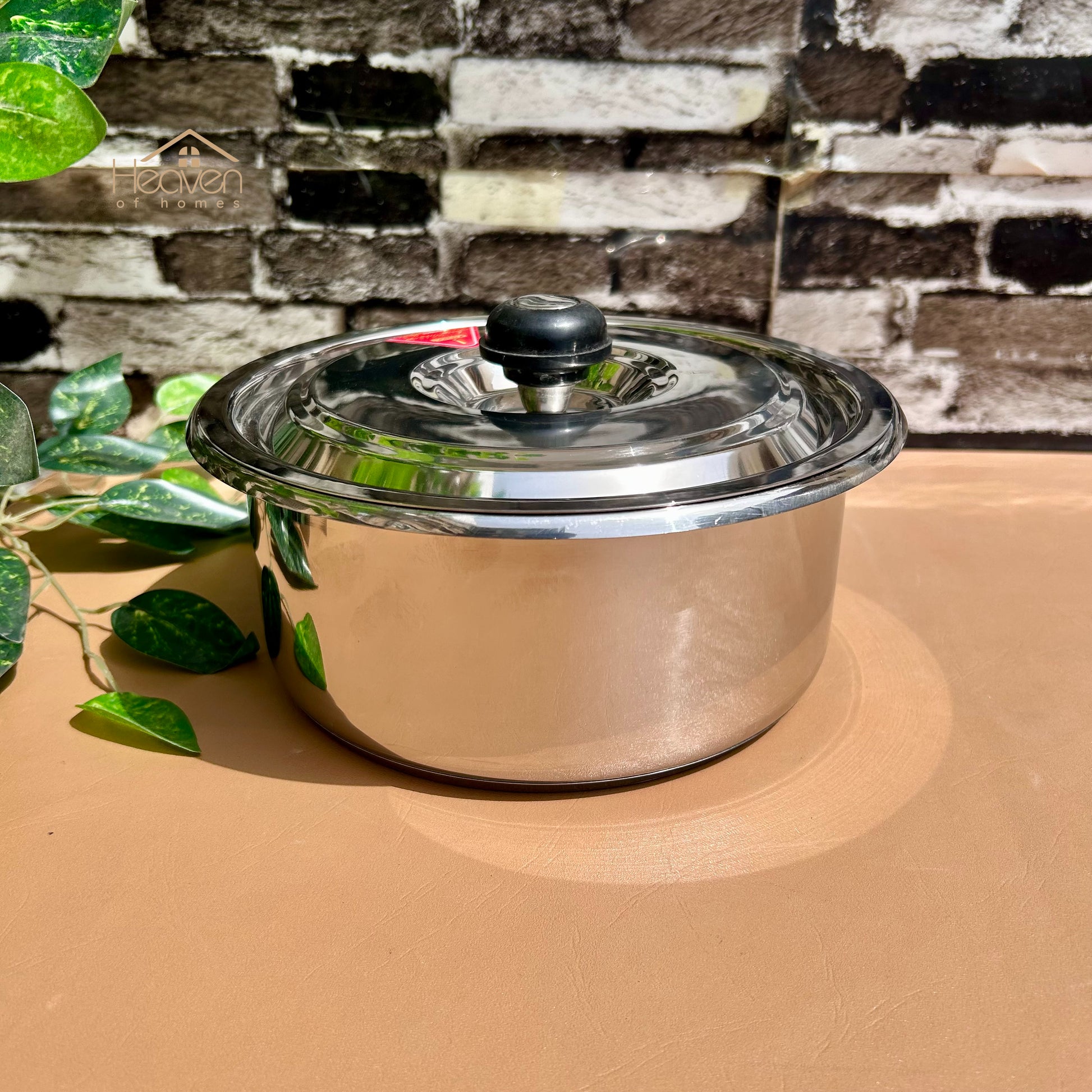 Alpha® Stainless Steel Cooking Pot with Encapsulated Bottom and Steel Lid – Durable, Even Heat Distribution - Heaven of homes - Sale Pakistan
