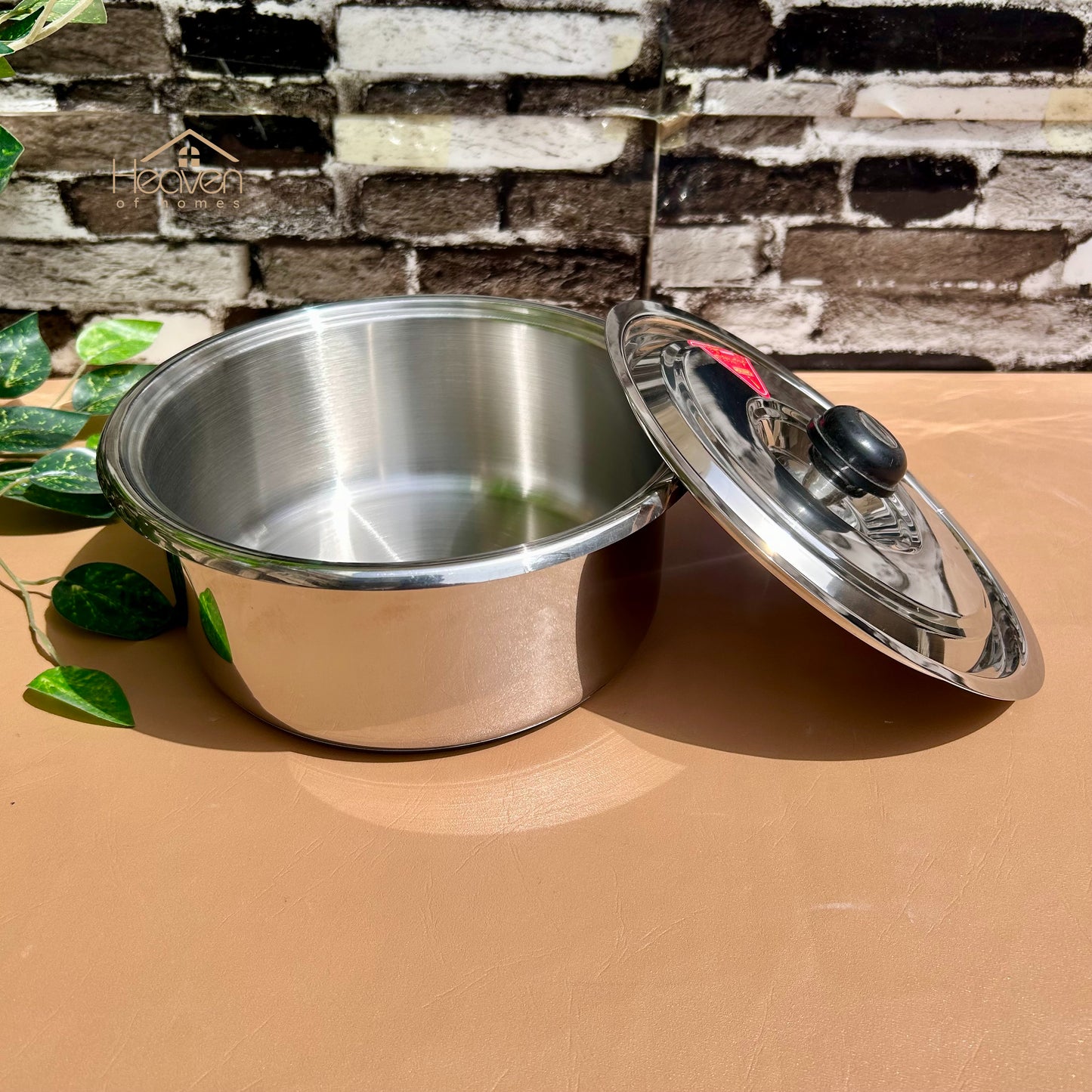 Alpha® Stainless Steel Cooking Pot with Encapsulated Bottom and Steel Lid – Durable, Even Heat Distribution - Heaven of homes - Sale Pakistan