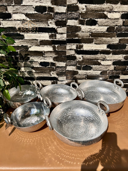 Heaven®  Silver Steel Karahi | Heavy-Duty Silver Steel Wok for Cooking & Frying Ramadan Special
