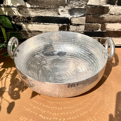 Heaven®  Silver Steel Karahi | Heavy-Duty Silver Steel Wok for Cooking & Frying Ramadan Special