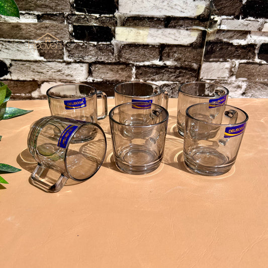 Delisoga® Set of 6 Clear Glass Coffee & Green Tea Cups– 220 ml Elegant Green Tea Mugs Grey - Heaven of homes - Sale Pakistan