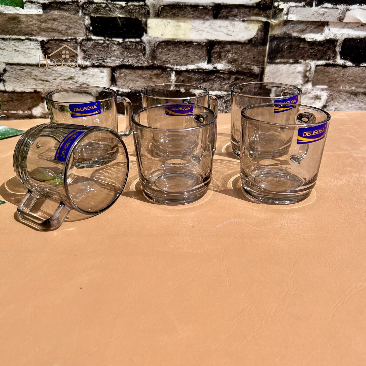 Delisoga® Set of 6 Clear Glass Coffee & Green Tea Cups– 220 ml Elegant Green Tea Mugs Grey - Heaven of homes - Sale Pakistan