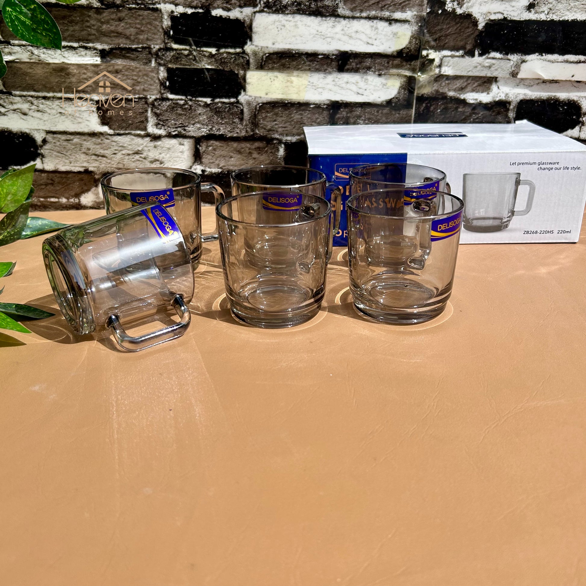 Delisoga® Set of 6 Clear Glass Coffee & Green Tea Cups– 220 ml Elegant Green Tea Mugs Grey - Heaven of homes - Sale Pakistan