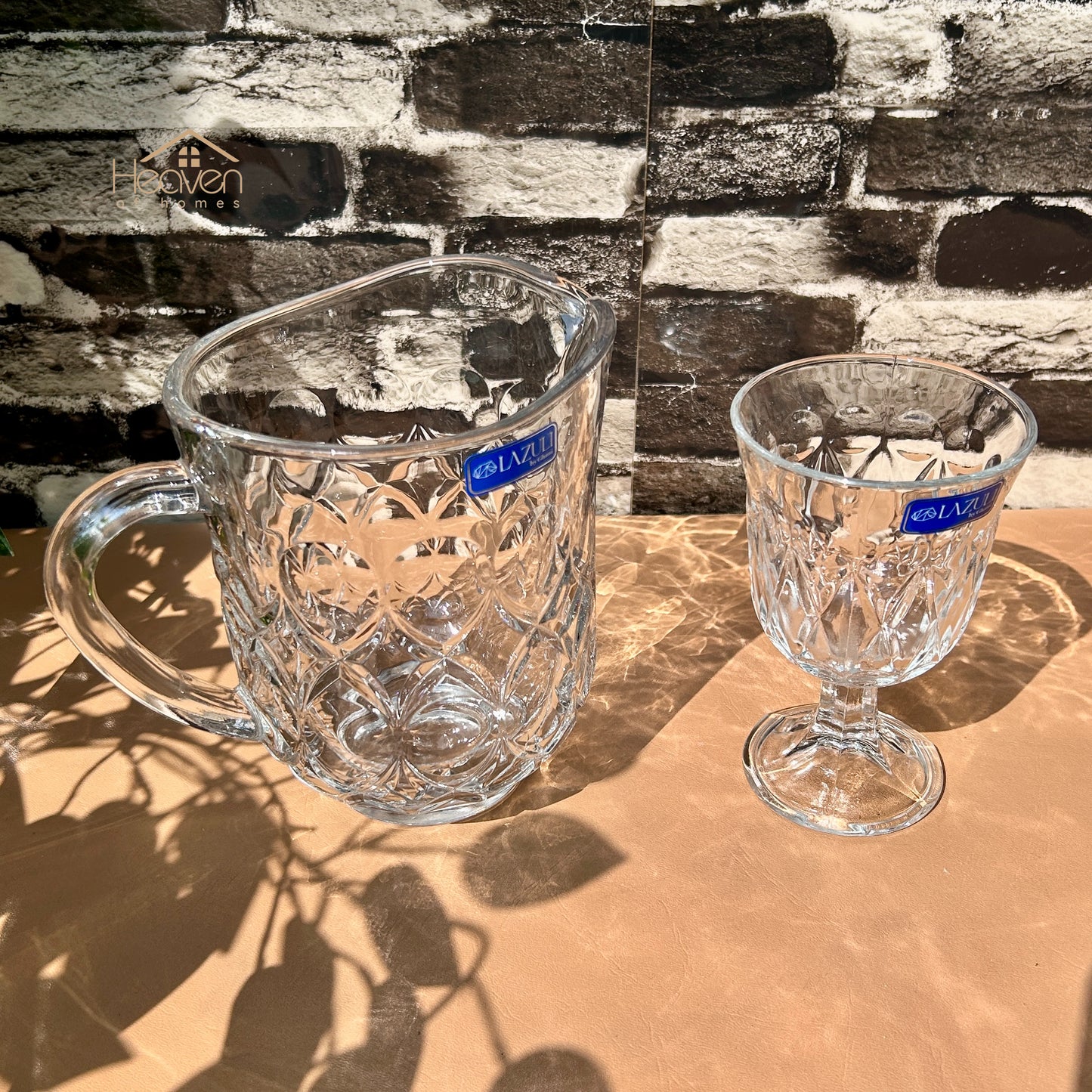 Lazuli® 7-Piece Clear Glass Water Set – 320ml Transparent Carafe with Long Drinking Glasses