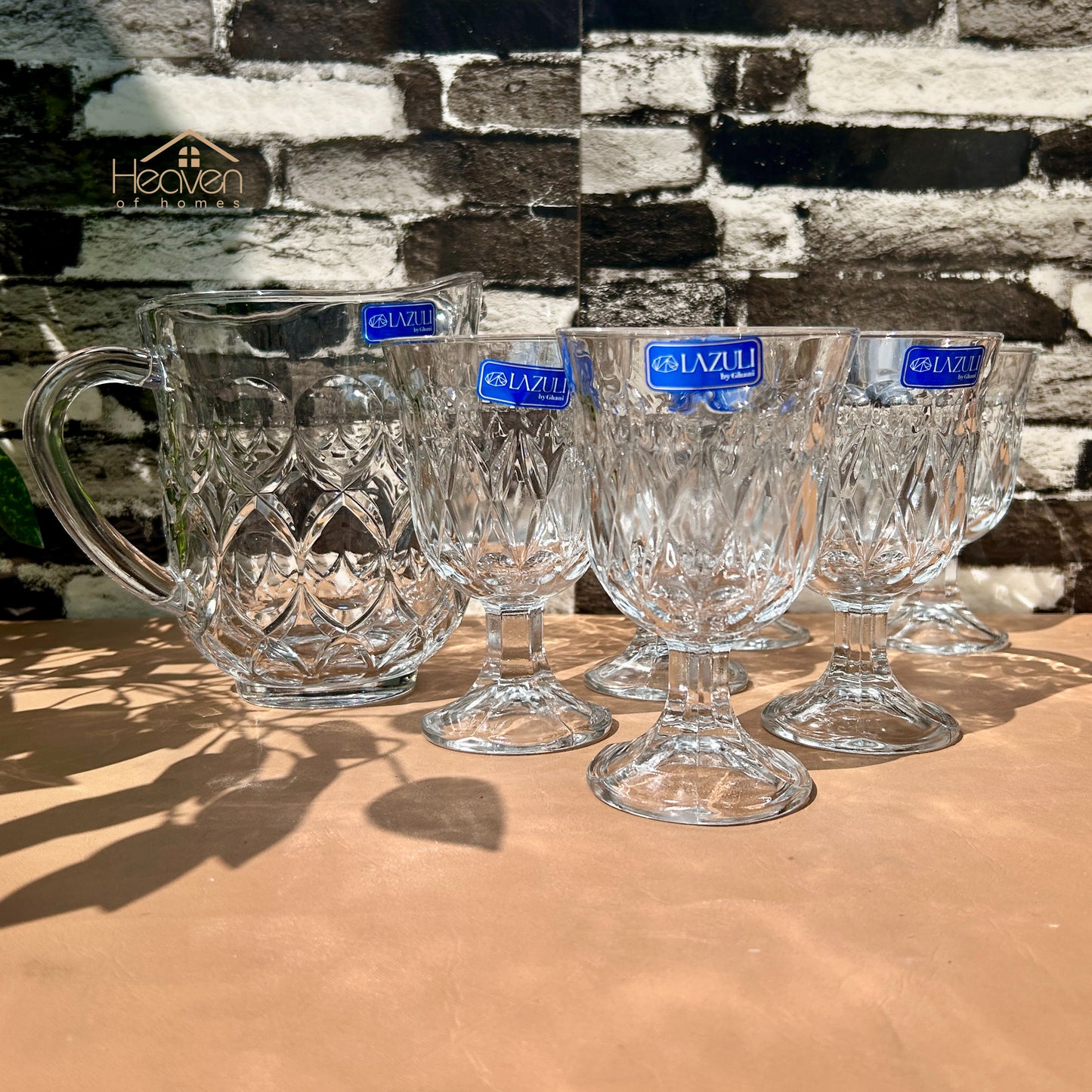 Lazuli® 7-Piece Clear Glass Water Set – 320ml Transparent Carafe with Long Drinking Glasses