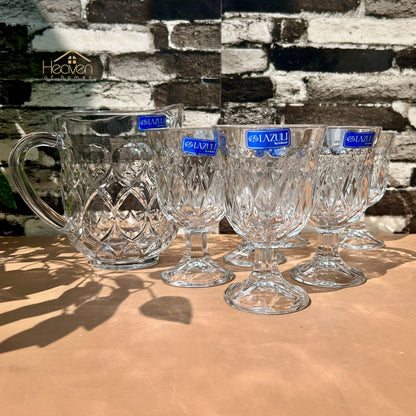 Lazuli® 7-Piece Clear Glass Water Set – 320ml Transparent Carafe with Long Drinking Glasses