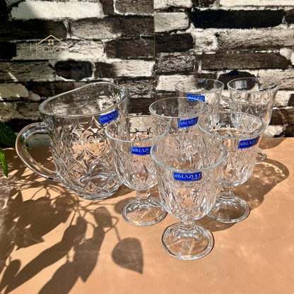 Lazuli® 7-Piece Clear Glass Water Set – 320ml Transparent Carafe with Long Drinking Glasses