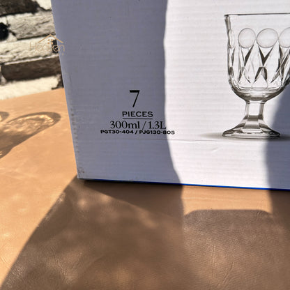 Lazuli® 7-Piece Clear Glass Water Set – 320ml Transparent Carafe with Long Drinking Glasses