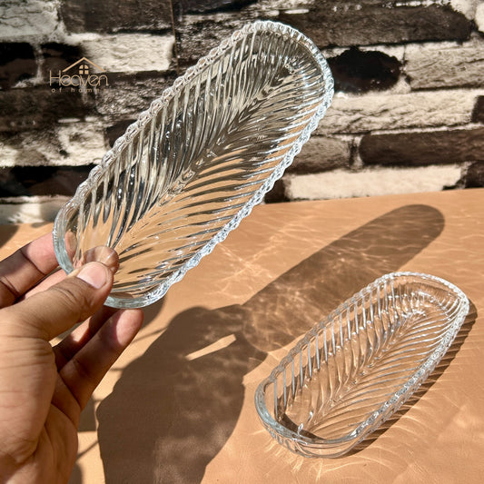 Heaven Set of 2 Mini Dishes Clear Glass Kabab Dish Set – Stylish Tableware 8 inches