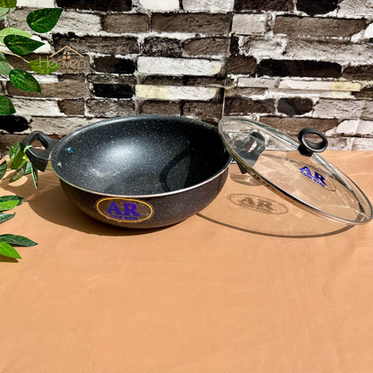 AR Non-Stick Karahi – Marble Coating Cooking Wok with Tempered Glass Lid