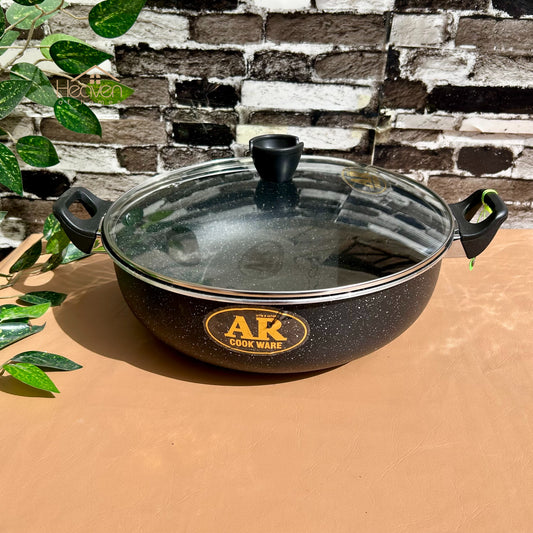 AR Non-Stick Karahi – Marble Coating Cooking Wok with Tempered Glass Lid