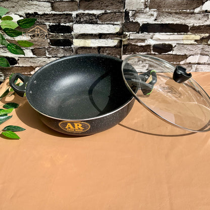 AR Non-Stick Karahi – Marble Coating Cooking Wok with Tempered Glass Lid