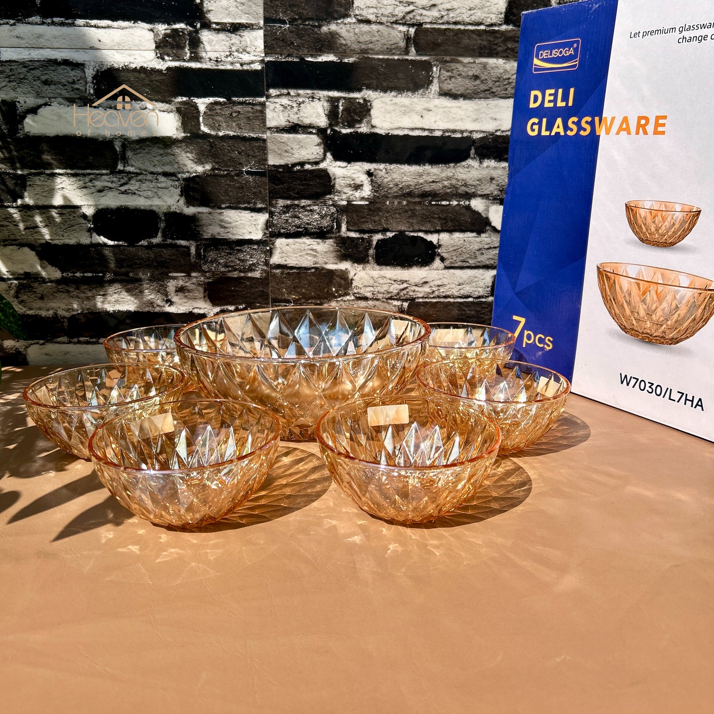 Delisoga® 7-Piece Golden Glass Fruit Serving Set – Elegant Glassware for Fruit, Snacks, & Desserts