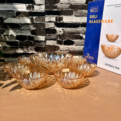 Delisoga® 7-Piece Golden Glass Fruit Serving Set – Elegant Glassware for Fruit, Snacks, & Desserts