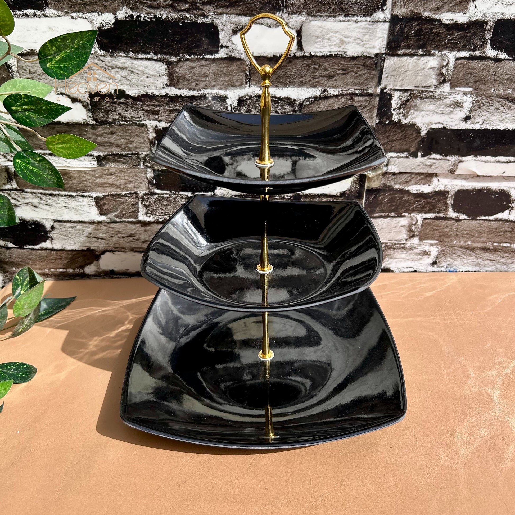 Heaven® Square 3 Tier Pastry & Cup Cake Stand Melamine Black - Heaven of homes - Sale Pakistan
