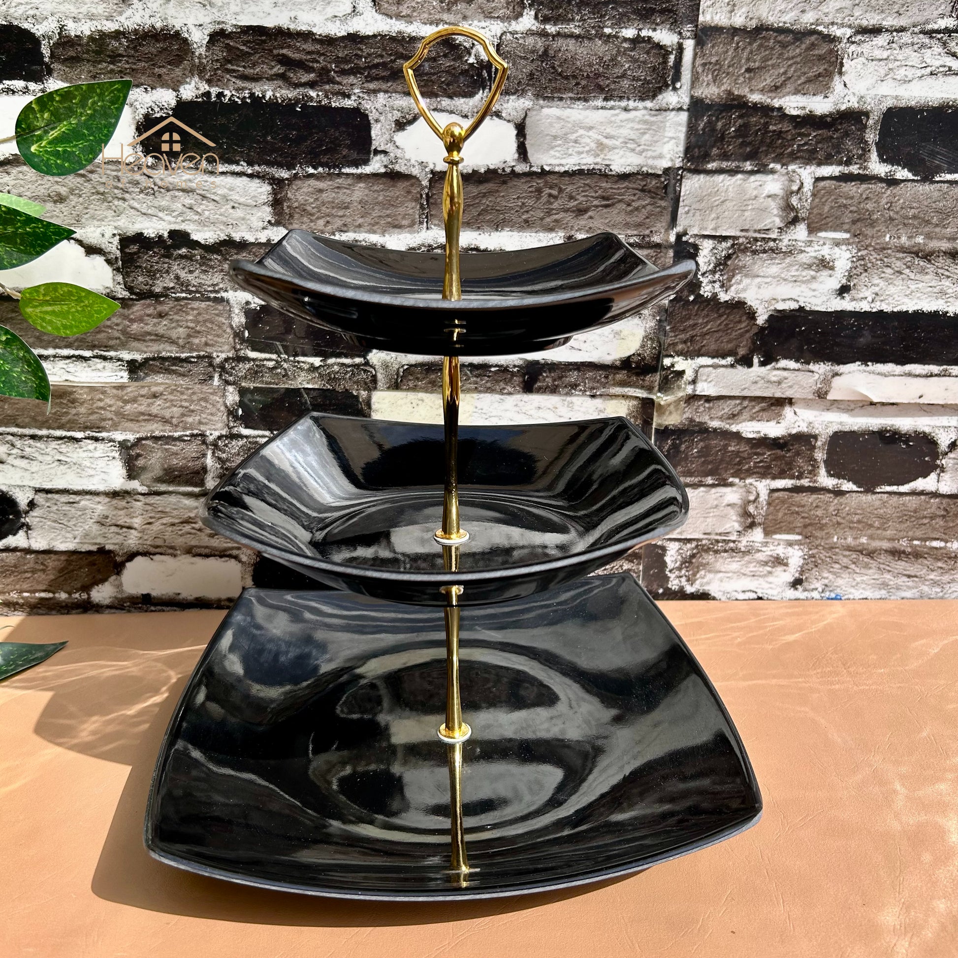 Heaven® Square 3 Tier Pastry & Cup Cake Stand Melamine Black - Heaven of homes - Sale Pakistan