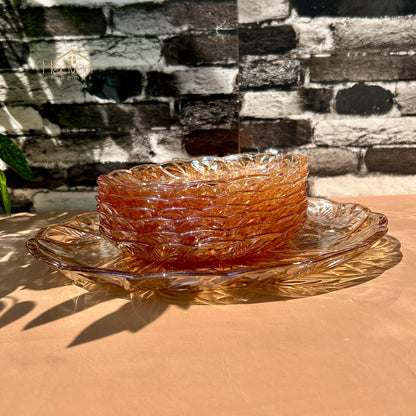 Deli® Premium Gold 7-Piece Glass Cake Set – 1 Large Plate & 6 Quarter Plates for Snacking & Serving