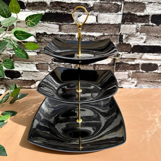 Heaven® Square 3 Tier Pastry & Cup Cake Stand Melamine Black