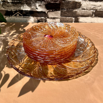 Deli® Premium Gold 7-Piece Glass Cake Set – 1 Large Plate & 6 Quarter Plates for Snacking & Serving