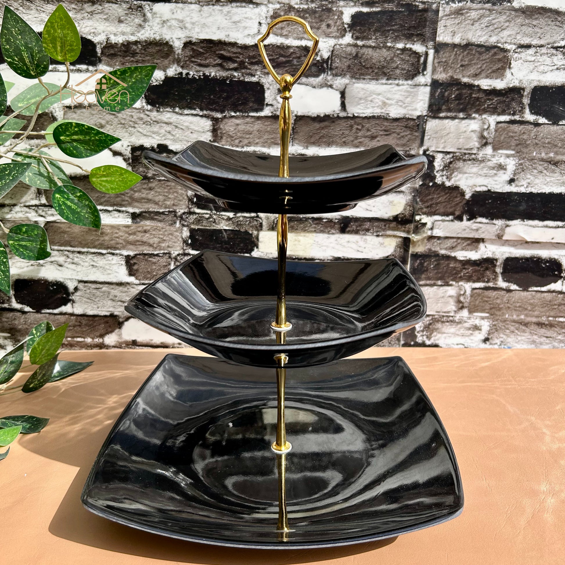 Heaven® Square 3 Tier Pastry & Cup Cake Stand Melamine Black - Heaven of homes - Sale Pakistan
