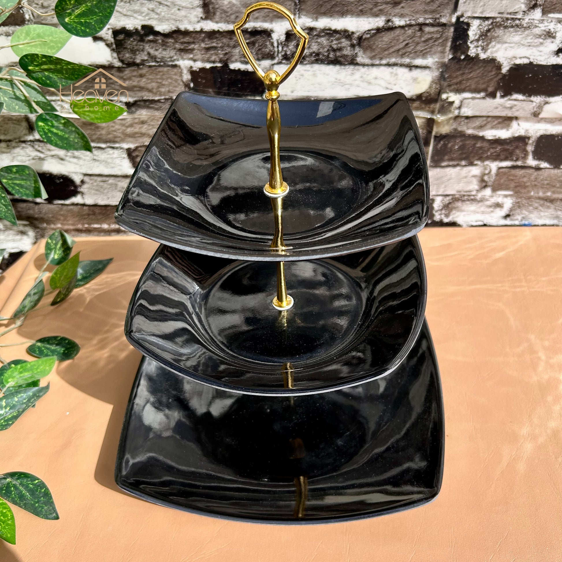 Heaven® Square 3 Tier Pastry & Cup Cake Stand Melamine Black - Heaven of homes - Sale Pakistan