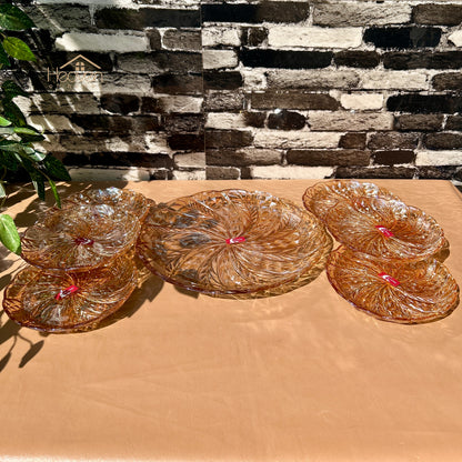 Deli® Premium Gold 7-Piece Glass Cake Set – 1 Large Plate & 6 Quarter Plates for Snacking & Serving