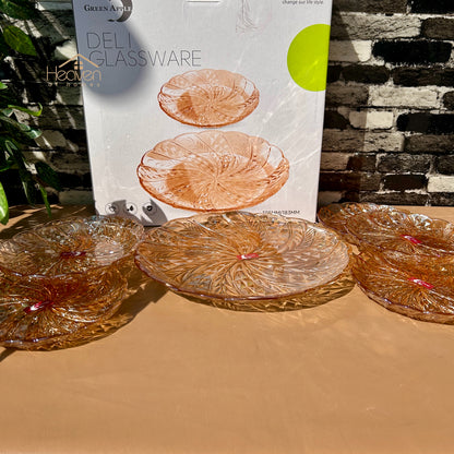 Deli® Premium Gold 7-Piece Glass Cake Set – 1 Large Plate & 6 Quarter Plates for Snacking & Serving