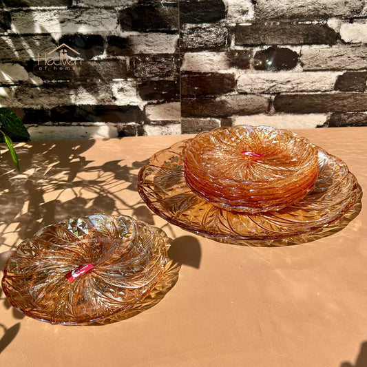 Deli® Premium Gold 7-Piece Glass Cake Set – 1 Large Plate & 6 Quarter Plates for Snacking & Serving