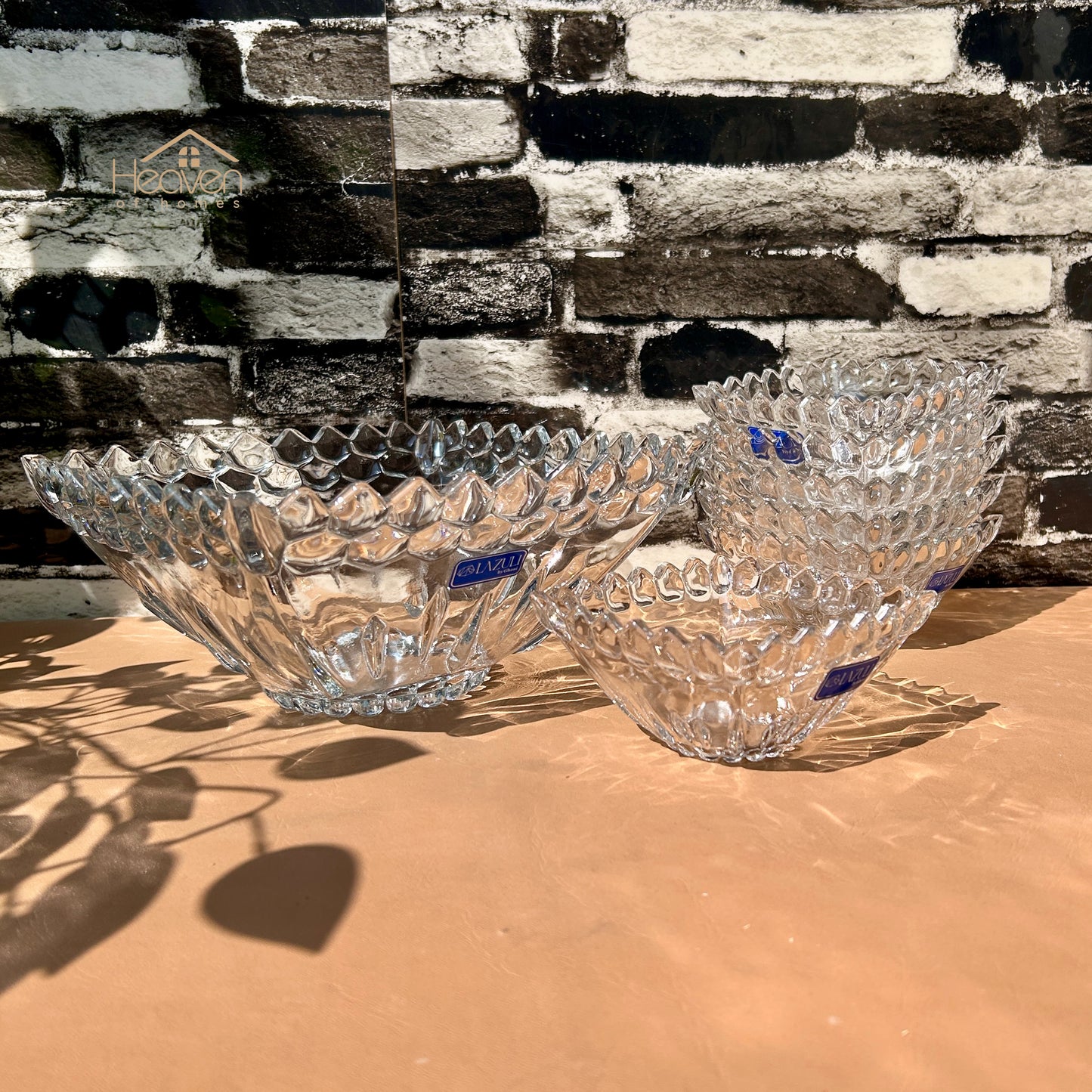Lazuli ® 7-Piece Cut Glass Fruit Serving Set – Elegant Glassware for Fruit, Snacks, & Desserts