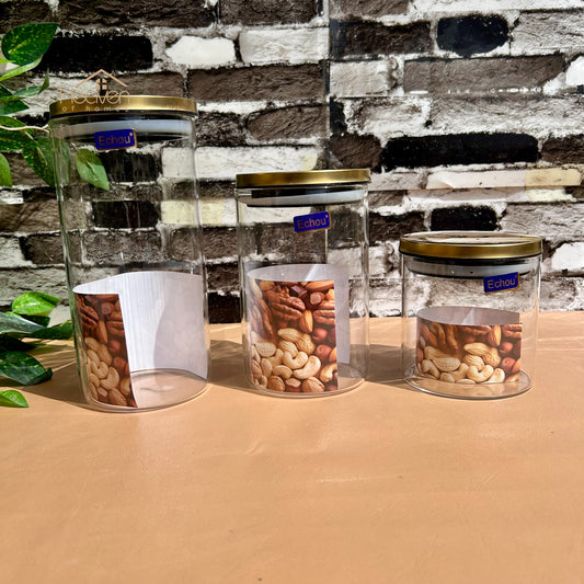 Heaven 3-Piece Glass Jar Set with Metallic Lids – Premium Glass Storage Containers - Heaven of homes - Sale Pakistan