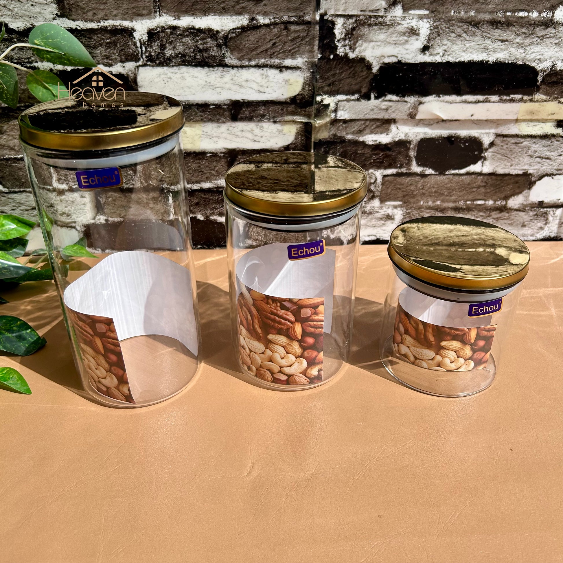 Heaven 3-Piece Glass Jar Set with Metallic Lids – Premium Glass Storage Containers - Heaven of homes - Sale Pakistan