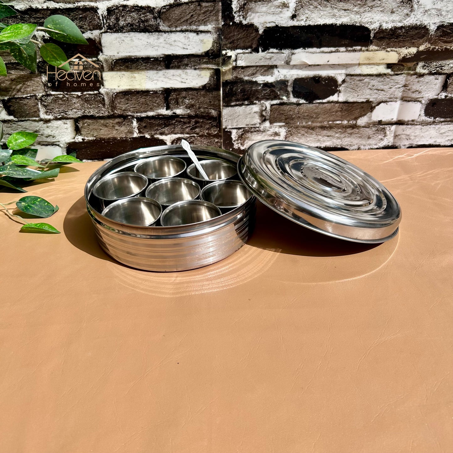 9-Inch Stainless Steel Spice Box | Indian Masala Dabba & Dry Fruit Storage Container with Lid - Heaven of homes - Sale Pakistan