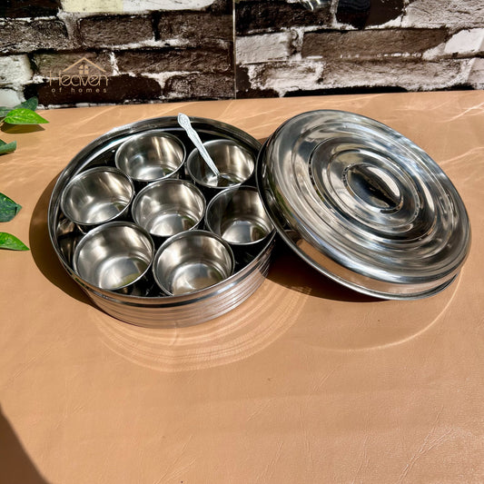 9-Inch Stainless Steel Spice Box | Indian Masala Dabba & Dry Fruit Storage Container with Lid