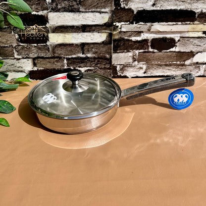Alpha® Stainless Steel Cooking Frying Pan with Encapsulated Bottom and Tempered Glass Lid – Durable, Even Heat Distribution Stainless Steel Fry Pan