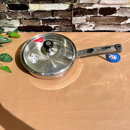 Alpha® Stainless Steel Cooking Frying Pan with Encapsulated Bottom and Tempered Glass Lid – Durable, Even Heat Distribution Stainless Steel Fry Pan