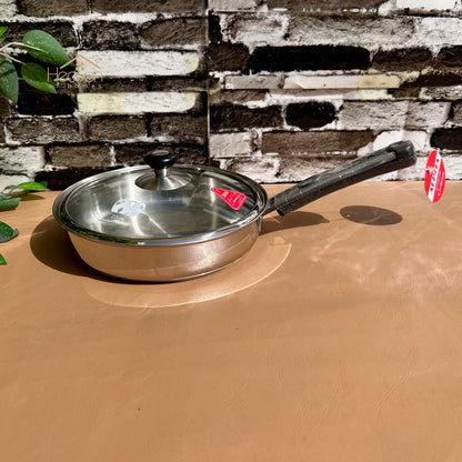 Alpha® Stainless Steel Cooking Frying Pan with Encapsulated Bottom and Tempered Glass Lid – Durable, Even Heat Distribution Stainless Steel Fry Pan