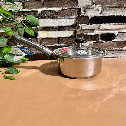 Alpha® Stainless Steel Cooking Sauce Pan with Encapsulated Bottom and Tempered Glass Lid – Durable, Even Heat Distribution