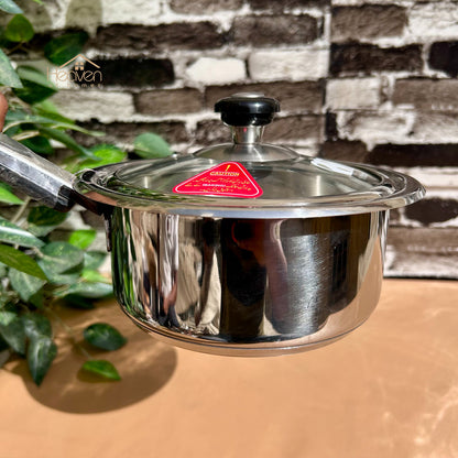 Alpha® Stainless Steel Cooking Sauce Pan with Encapsulated Bottom and Tempered Glass Lid – Durable, Even Heat Distribution
